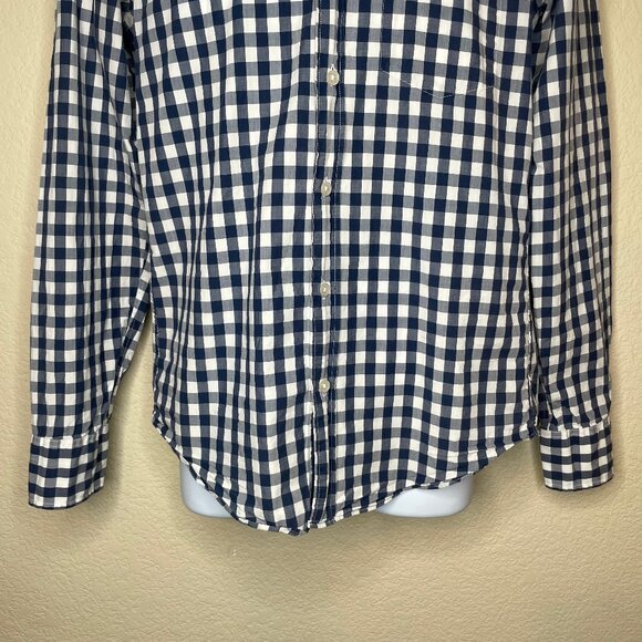 J.Crew Slim Fit Navy Blue Gingham 100% Cotton Lightweight Button Down Shirt Sm - Picture 3 of 12